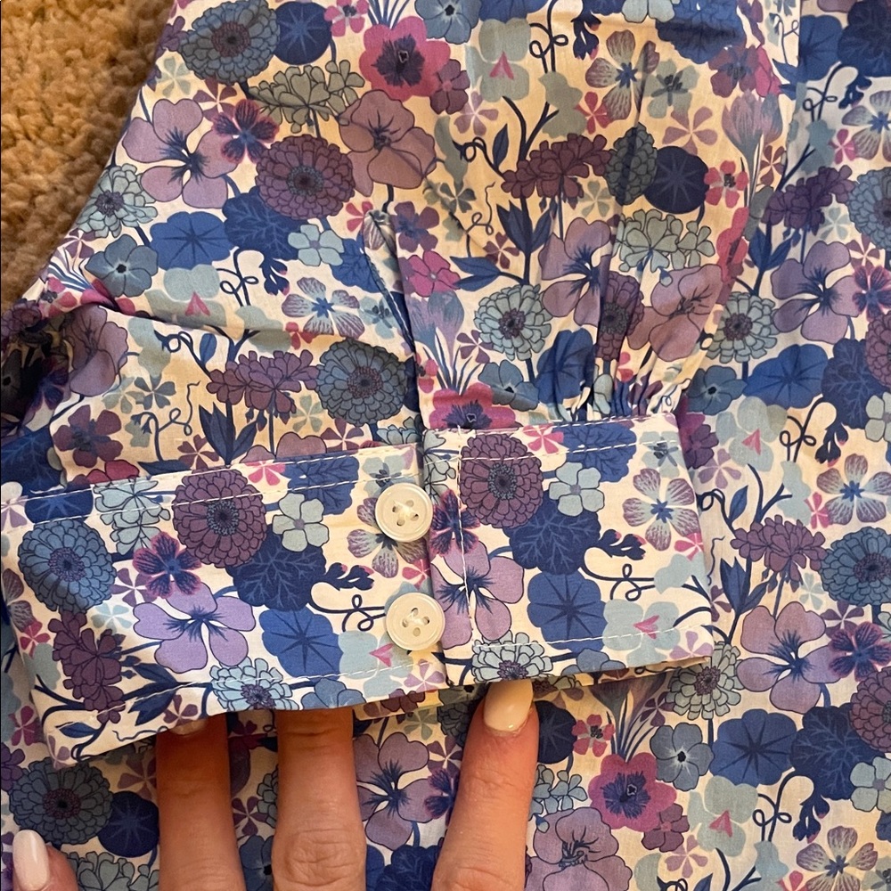 J. Crew Liberty of London Purple & Blue Floral Short-Sleeve Button-Down Top - Picture 4 of 10